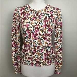L.L. Bean Cream and Floral Cardigan